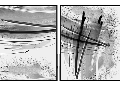 Abstract Black And White Paintings With Bold Lines And Textured Strokes 3d model