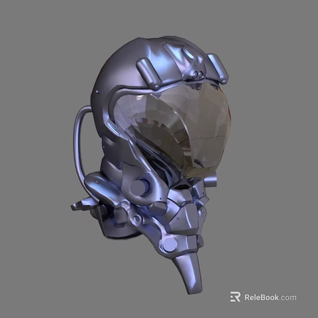 Futuristic Sci Fi Helmet 3D Model With Metallic Surface And Transparent Visor 3d model 
