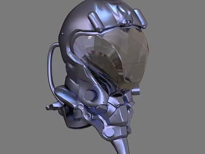 Futuristic Sci Fi Helmet 3D Model With Metallic Surface And Transparent Visor 3d model