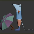 Blue Cartoon Mouse Character With Orange Gloves Surprised Expression And Fallen Pink Green Umbrella