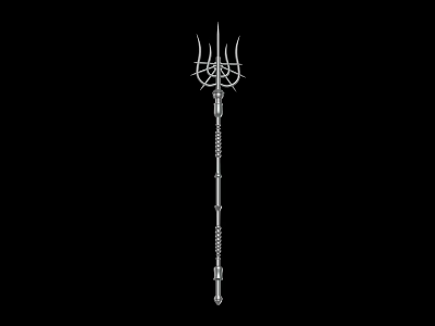 Trident Weapon With Long Handle Three Pronged Design Black And White Line Art 3d model