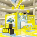 Bright Yellow Interactive Zone With Cartoon Emoticons And Fun Interactive Installations 3d model