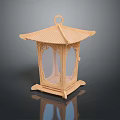 Traditional Wooden Lantern With Carved Patterns Hanging Ring And Square Base 3d model