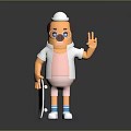 Cartoon Elderly Character With Hat Glasses Pink Shirt White Coat Cane And Peace Sign