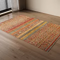 Vibrant Square Area Rug With Colorful Stripes And Traditional Pattern On Wooden Floor