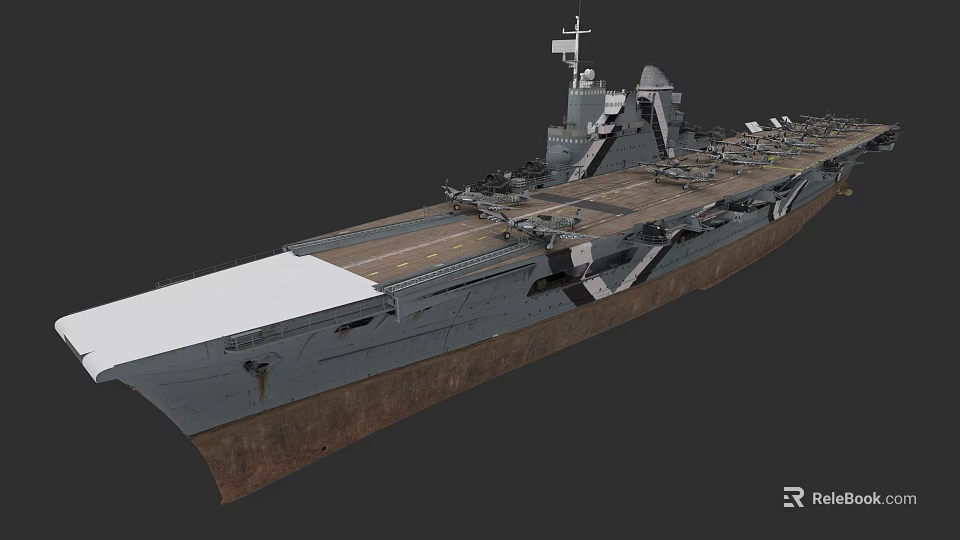 Modern Aircraft Carrier Naval Vessel With Long Flight Deck And Military Structure 3d model 