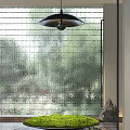 Garden Ornaments With Frosted Glass Window Green Plants Stone Decor And Black Frame