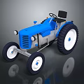 Blue Tractor Model With Black Seat White Wheels On Reflective Surface 3d model