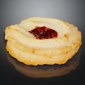 Golden Round Buttery Cookie With Red Jam Filling On Dark Background