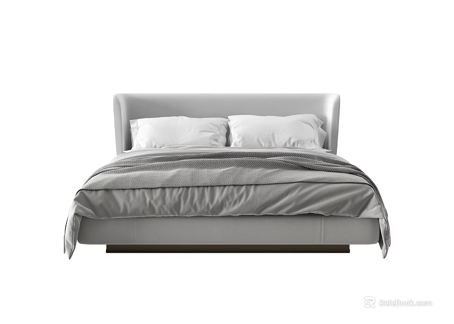 Modern Double Bed With Upholstered Headboard White Pillows And Gray Bedspread 3d model 
