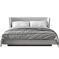 Modern Double Bed With Upholstered Headboard White Pillows And Gray Bedspread 3d model
