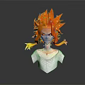 Game Movie Character With Orange Flame Hair White Spots Sharp Expression And White Top Bust