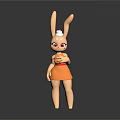 Cute Cartoon Rabbit 3D Model With Long Ears White Hat And Orange Dress