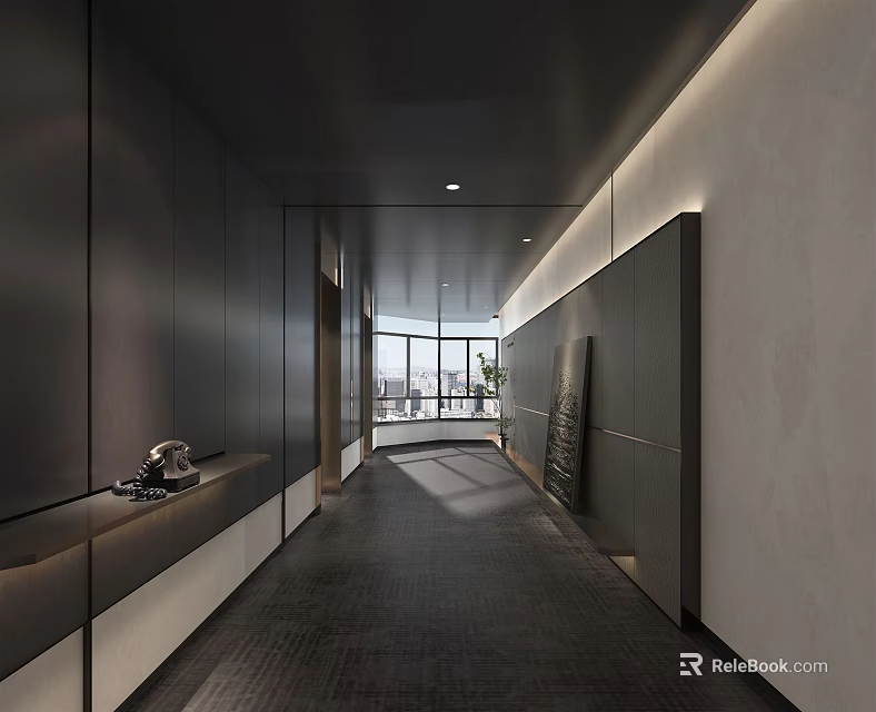 Modern Elevator Lobby Interior With Dark And Light Walls Gray Floor And Ambient Lighting 3d model 