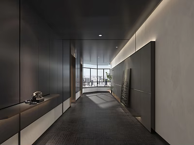 Modern Elevator Lobby Interior With Dark And Light Walls Gray Floor And Ambient Lighting 3d model