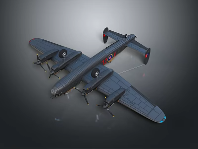 Black 3D Aerospace Bomber Model With Four Propellers And Wing Emblems 3d model