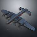 Black 3D Aerospace Bomber Model With Four Propellers And Wing Emblems