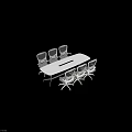 Modern White Rectangular Conference Table With Six Mesh Back Rolling Office Chairs