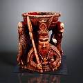 Intricate Hand Carved Sculpture Featuring Royal Figure With Crown Scepter And Attendants