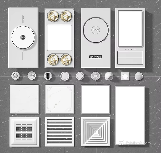 White Home Appliance Panels with Vents Control Knobs and Various Shapes 3d model