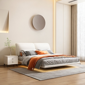 Simple Cream Style Soft Bed 3d model