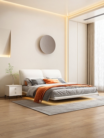 Simple Cream Style Soft Bed 3d model