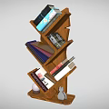 Wooden Stylish Tiered Bookshelf With Stacked Books And Decorative Ornaments Modern Home Interior