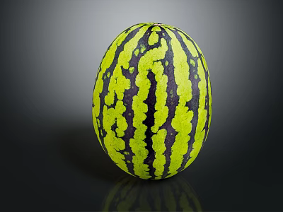 Fresh Ripe Watermelon With Green And Yellow Skin And Dark Green Stripes Isolated On Dark Background 3d model