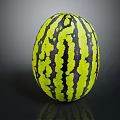Fresh Ripe Watermelon With Green And Yellow Skin And Dark Green Stripes Isolated On Dark Background