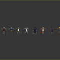 Cartoon Style Game Movie Characters on Red Running Track in Various Poses Preparing to Start