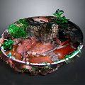 Miniature Landscape Model With Green Plants Rock Formation And Water Stream