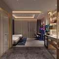 Gaming Hotel Guest Room with Dual Computers Gaming Chairs Two Beds and Modern Lighting