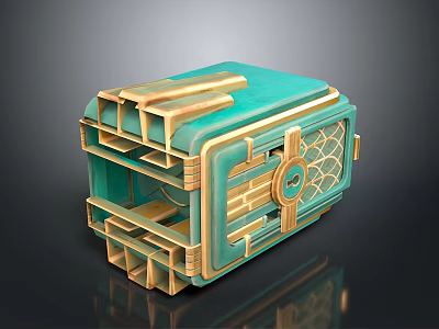 Turquoise And Gold Decorative Storage Box With Geometric Patterns And Ornate Details 3d model