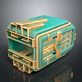 Turquoise And Gold Decorative Storage Box With Geometric Patterns And Ornate Details