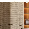 Decorative Wall Panels With Geometric Pattern In Beige Brown And Bookshelf Accent