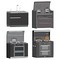 Modern Dark Gray Kitchen Workstations With Sink Stove Oven And Storage Cabinets