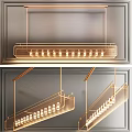 Modern Golden Linear Chandelier With Metal Frame And Multiple Bulbs For Interior Decoration