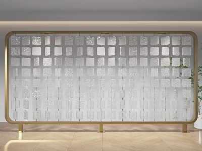 Modern Room Divider With Gold Frame And Textured White Glass For Interior Decor 3d model