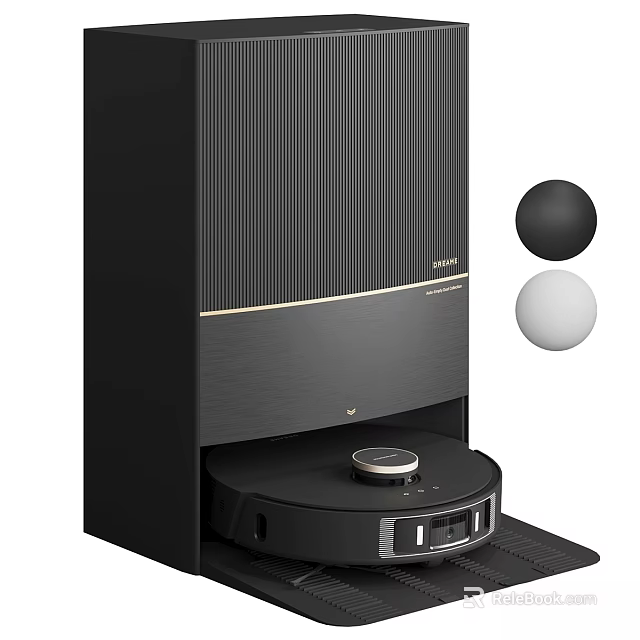 Modern Black Robotic Vacuum Cleaner With Vertical Charging Station And Spherical Parts 3d model 