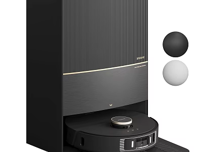 Modern Black Robotic Vacuum Cleaner With Vertical Charging Station And Spherical Parts 3d model
