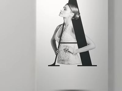 Black and White Portrait Painting Featuring Female Figure in Lace Dress with Large Letter A 3d model