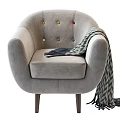 Stylish Gray Upholstered Single Sofa With Button Tufted Back Armrests And Chevron Throw Blanket 3d model