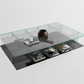 Modern Glass Coffee Table with Layered Shelves Decorative Bowl and Magazines