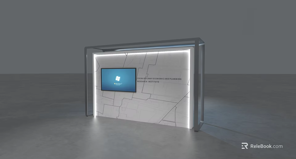 Modern Kiosk Interior Featuring Screen Geometric Pattern Wall And Lighting Accents 3d model 