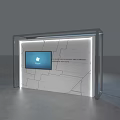 Modern Kiosk Interior Featuring Screen Geometric Pattern Wall And Lighting Accents 3d model