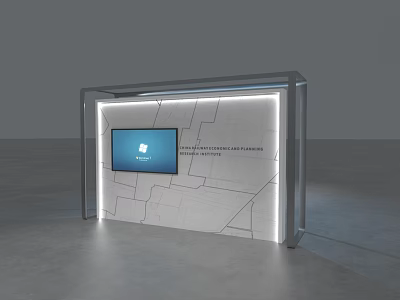 Modern Kiosk Interior Featuring Screen Geometric Pattern Wall And Lighting Accents 3d model