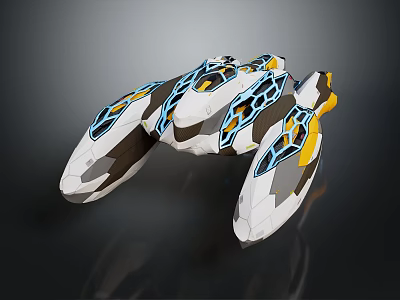 Futuristic Cosmic Spaceship With Aerodynamic Gray White Design And Blue Yellow Accents For Space Exploration 3d model