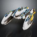 Futuristic Cosmic Spaceship With Aerodynamic Gray White Design And Blue Yellow Accents For Space Exploration