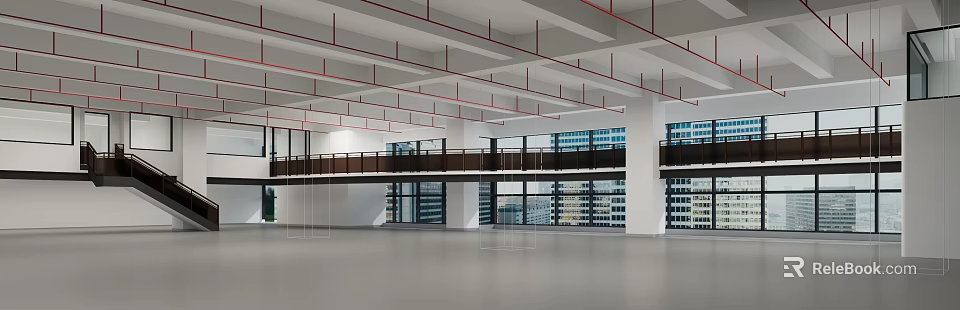 Modern Hotel Lobby Spacious Interior With High Ceiling Large Windows And City View 3d model