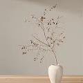 Elegant White Vase Displaying Dried Brown Leaf Branches On Beige Wall 3d model